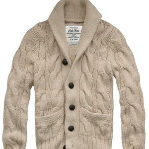 Brand New! $158 Mens CALI HOLI Shawl Collar Cable Knit Cardigan Sweater Beige